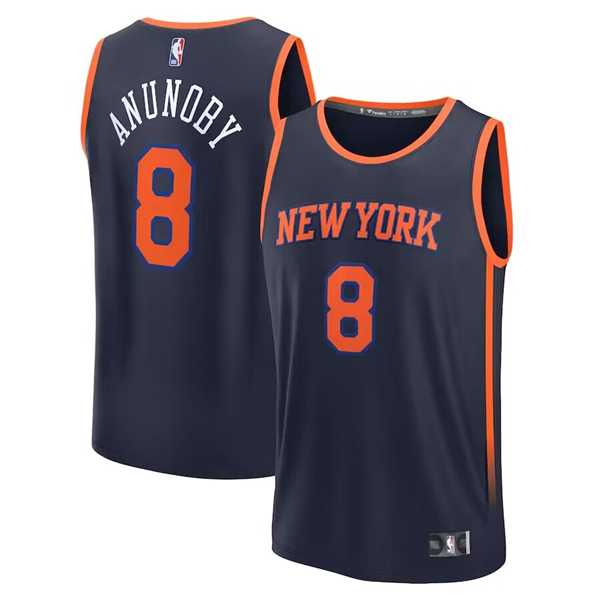 Mens New York Knicks #8 OG Anunoby Navy Statement Edition Stitched Basketball Jersey Dzhi